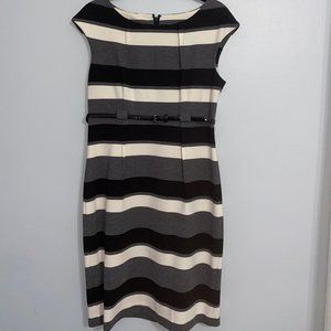 Calvin Klein black/gray/ivory stripe bodycon dress